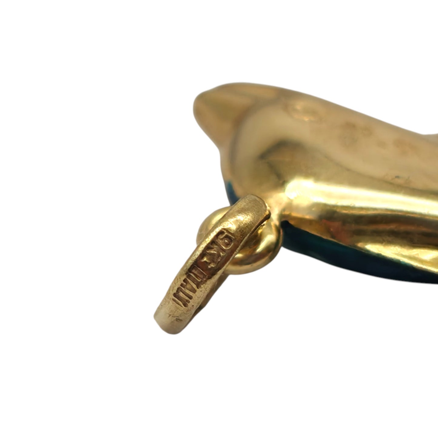 9ct Yellow Gold & Enamel Dolphin Pendant L 2.4 cm 0.7 g.