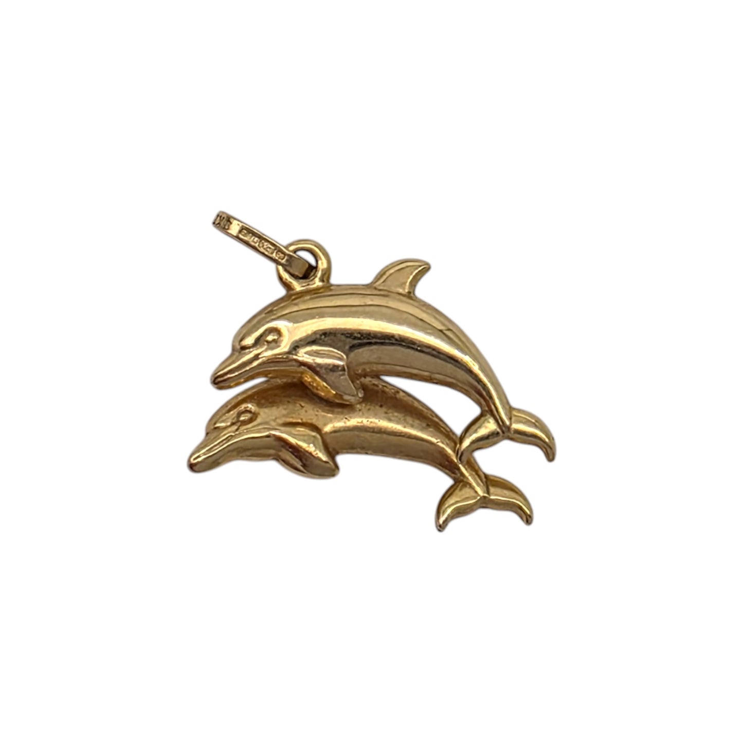 9ct 375 Yellow Gold Couple Of Leaping Dolphins Charm L 1.6 cm 0.9 g.