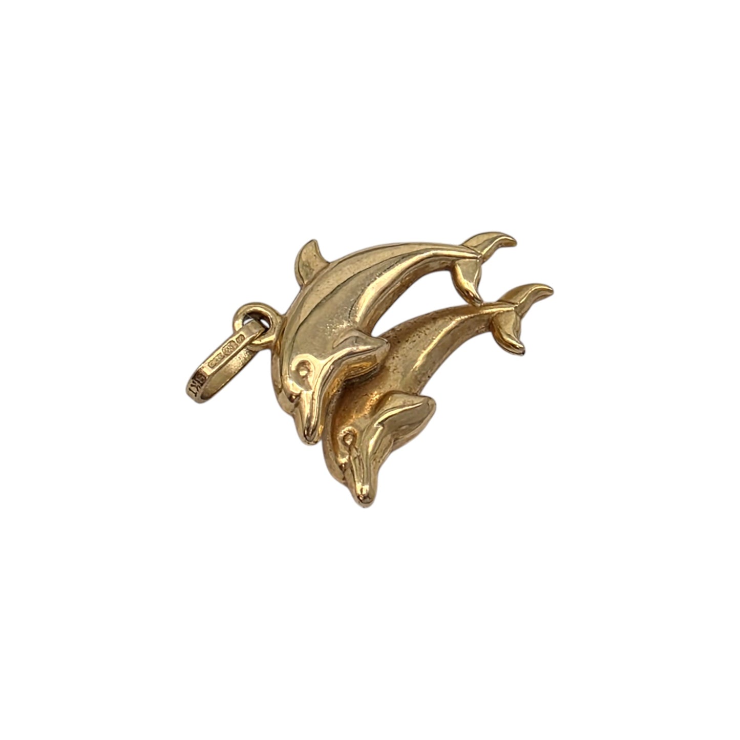 9ct 375 Yellow Gold Couple Of Leaping Dolphins Charm L 1.6 cm 0.9 g.