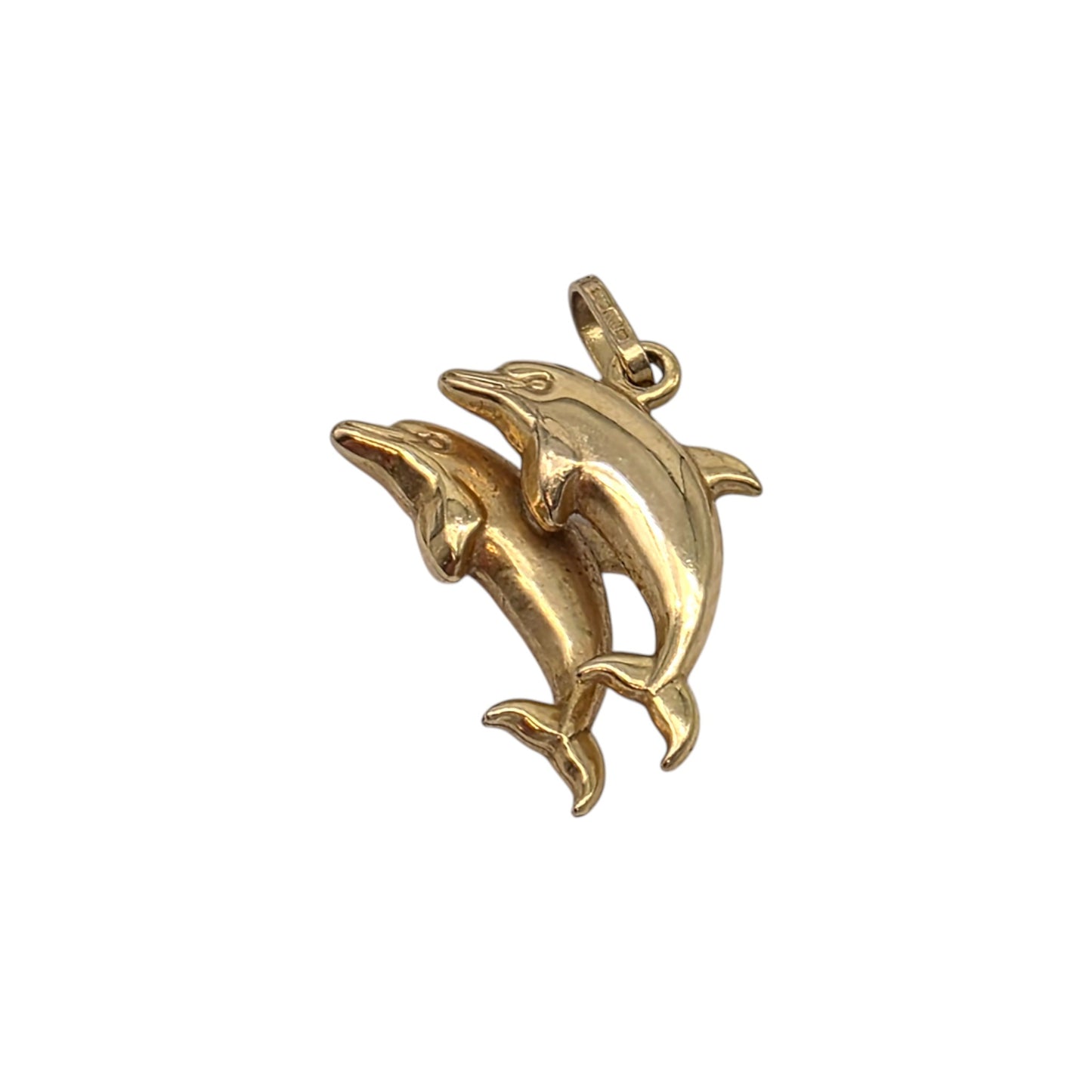 9ct 375 Yellow Gold Couple Of Leaping Dolphins Charm L 1.6 cm 0.9 g.