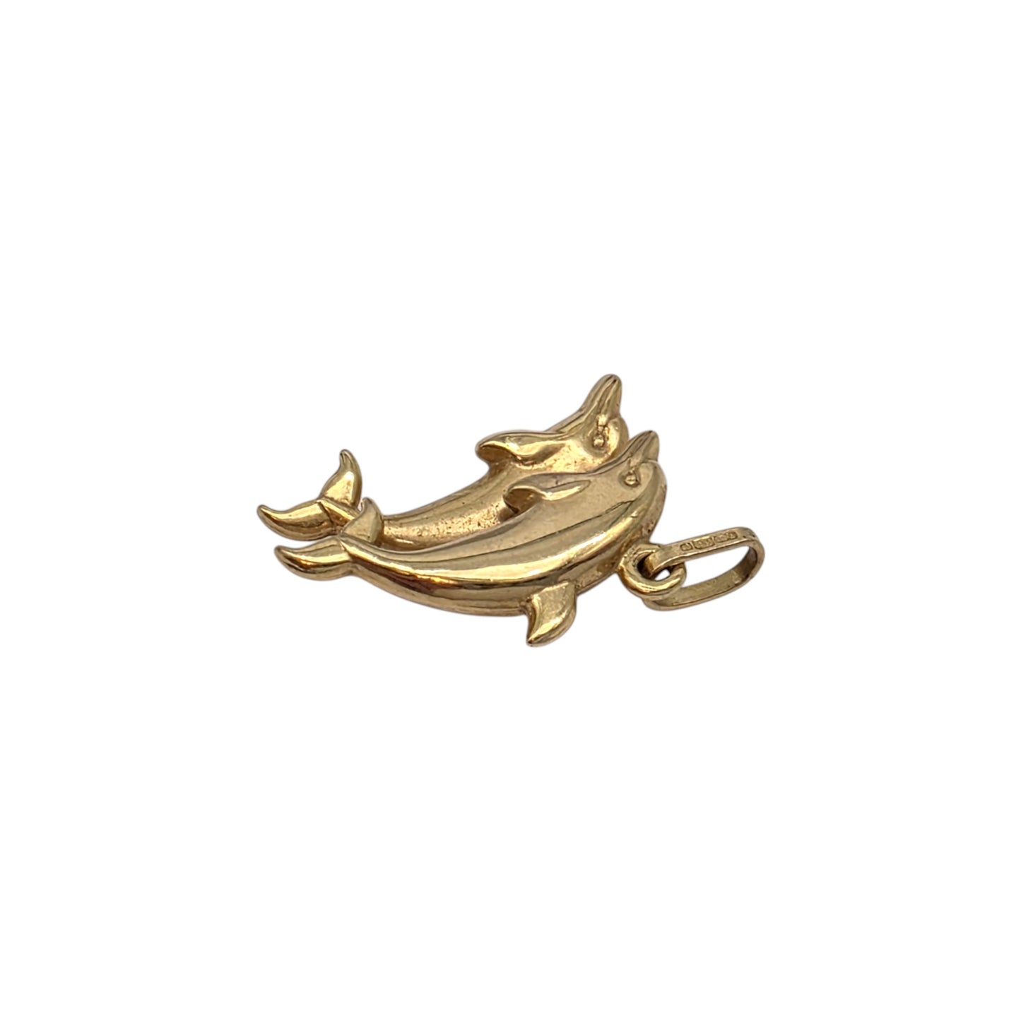 9ct 375 Yellow Gold Couple Of Leaping Dolphins Charm L 1.6 cm 0.9 g.