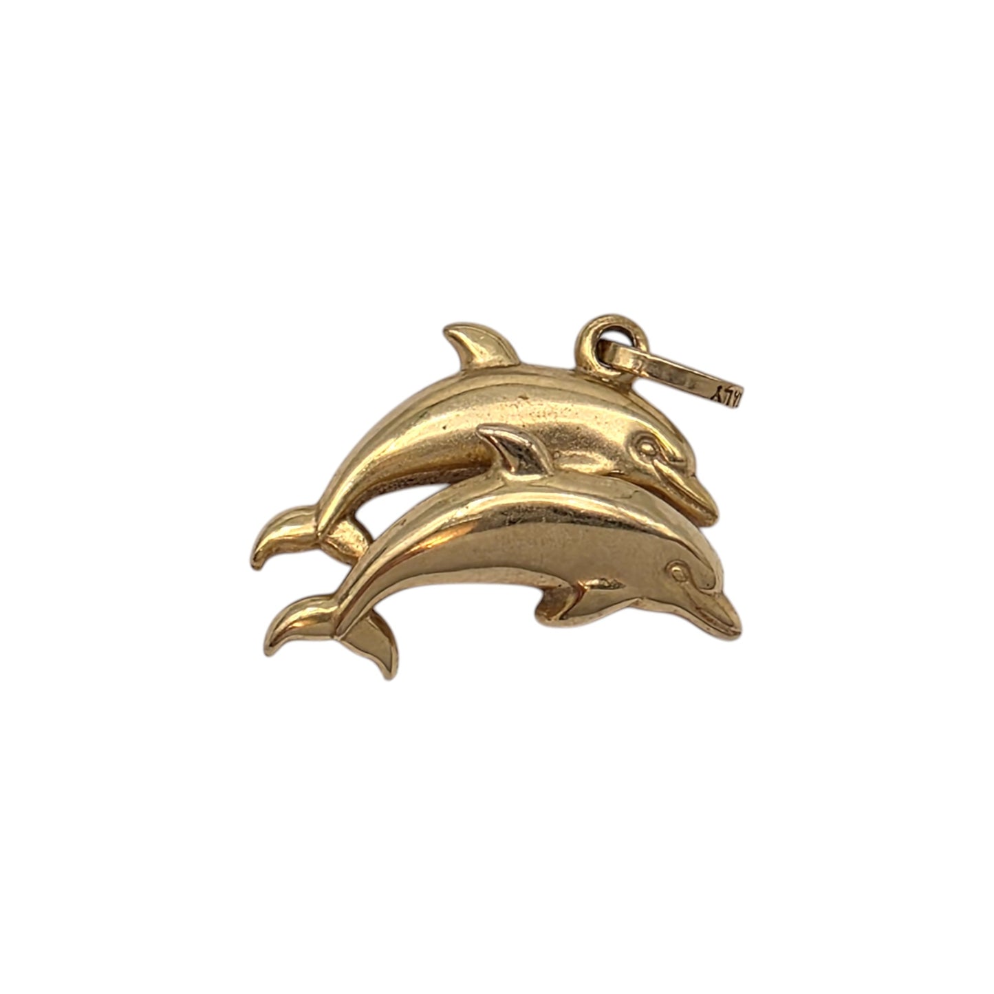 9ct 375 Yellow Gold Couple Of Leaping Dolphins Charm L 1.6 cm 0.9 g.