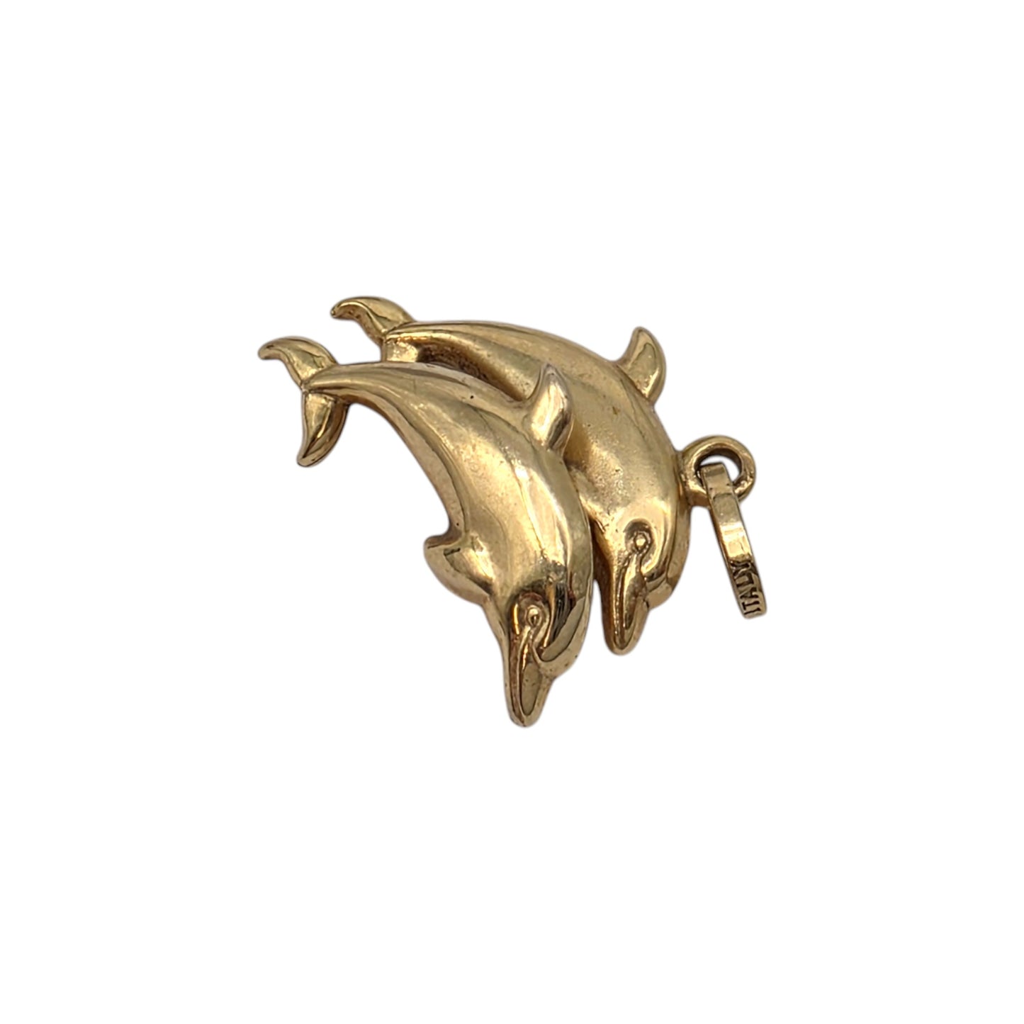 9ct 375 Yellow Gold Couple Of Leaping Dolphins Charm L 1.6 cm 0.9 g.