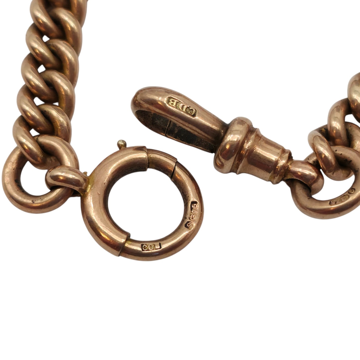 Antique 9ct 375 Rose Gold Double Albert Chain 1923 L 36.4 cm 47.1 g.