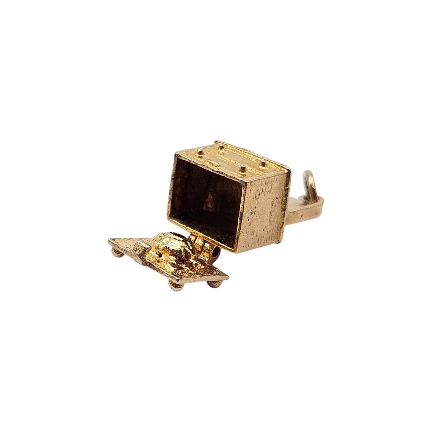 Rare 9ct 375 Yellow Gold Turtle In Dressing Table Opening Charm c.1960's L 1.5 cm 2.9 g.
