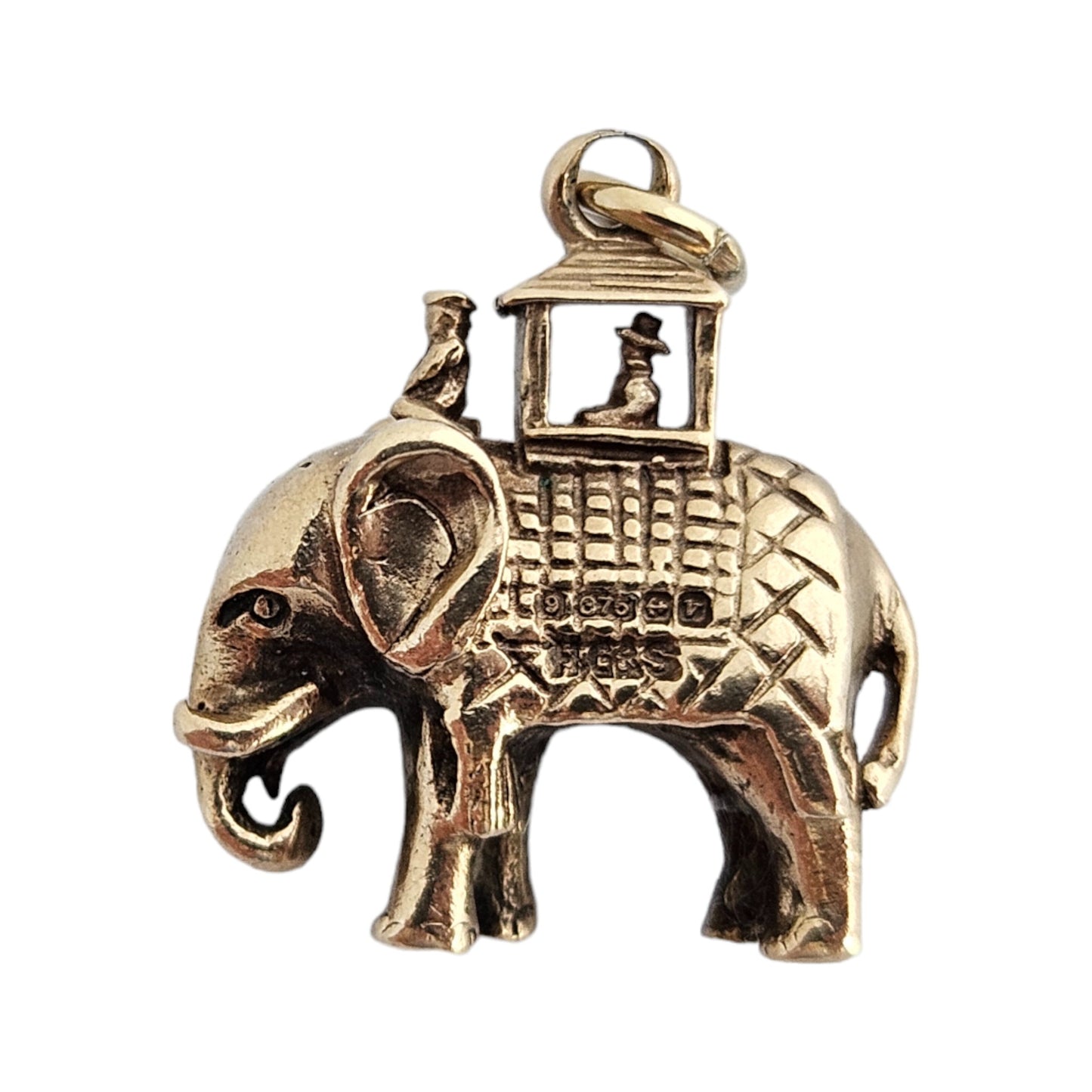 9ct 375 Cast Yellow Gold Elephant Charm 1970 L 1.5 cm 5.4 g