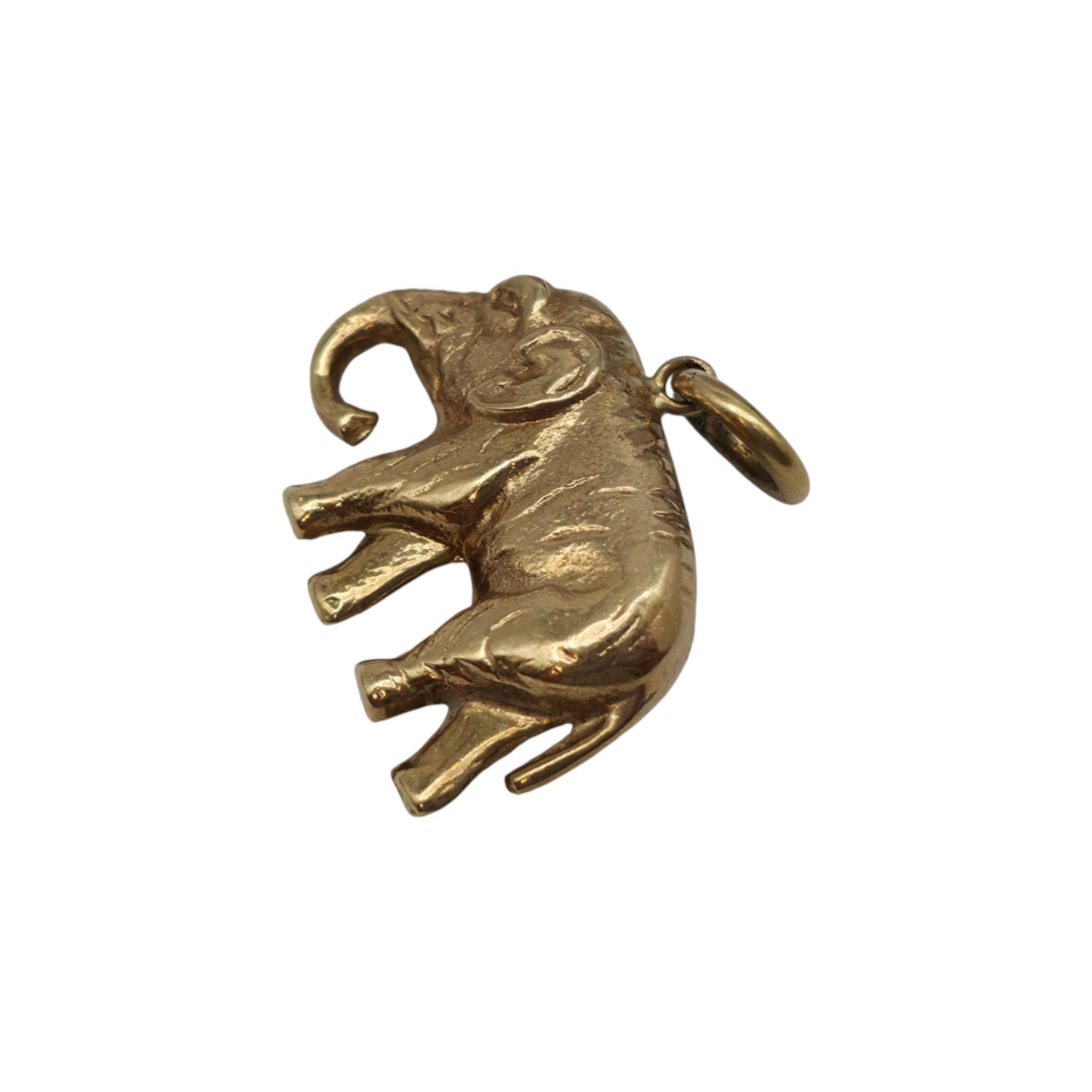 9ct 375 Yellow Gold Elephant Charm 1972 L 1.8 cm 1.1 g.