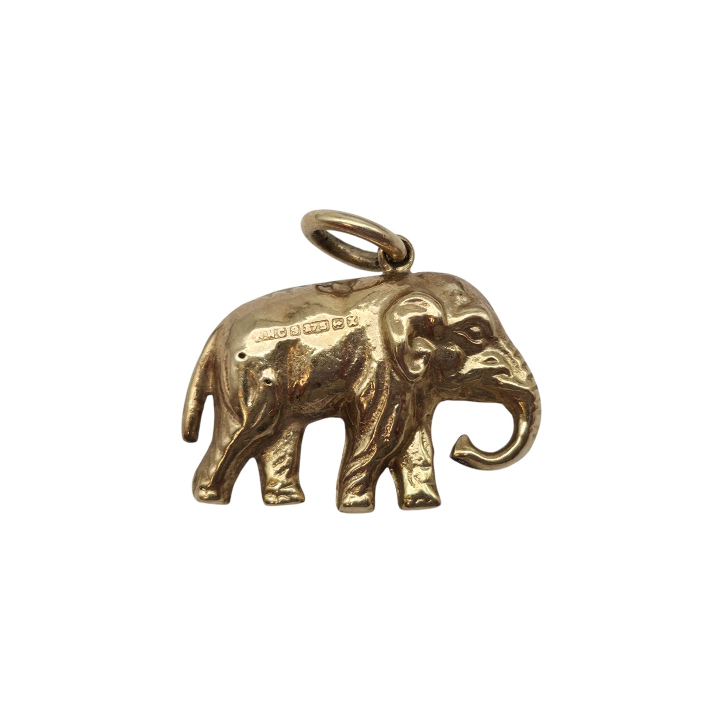 9ct 375 Yellow Gold Elephant Charm 1972 L 1.8 cm 1.1 g.