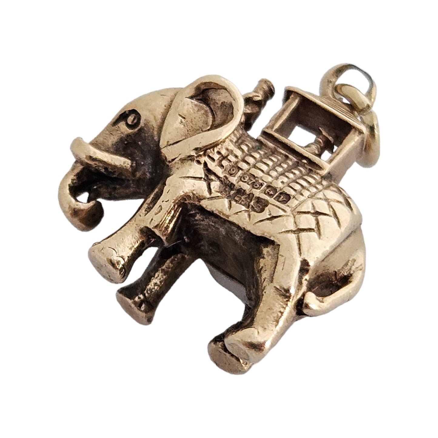 9ct 375 Cast Yellow Gold Elephant Charm 1970 L 1.5 cm 5.4 g