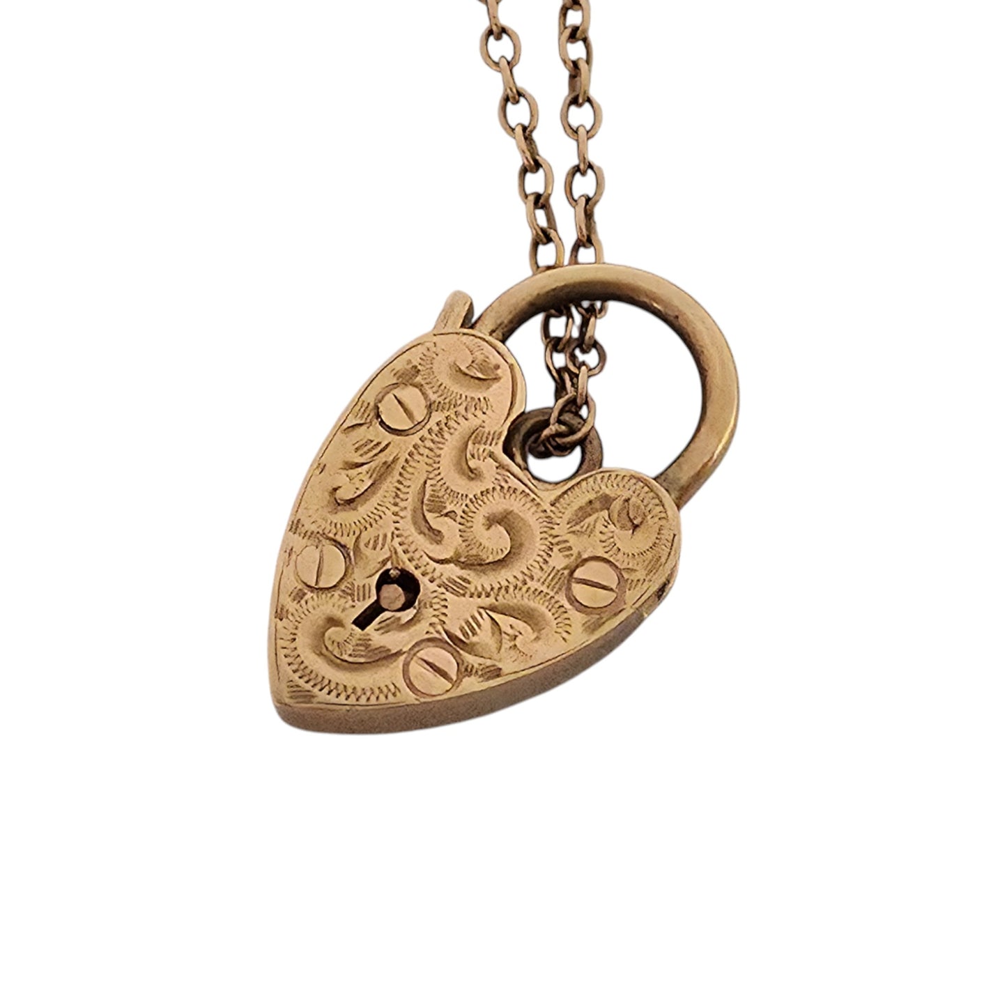 9ct 375 Yellow Gold Engraved Heart Shaped Padlock 1964 L 2.1 cm 2.9 g.