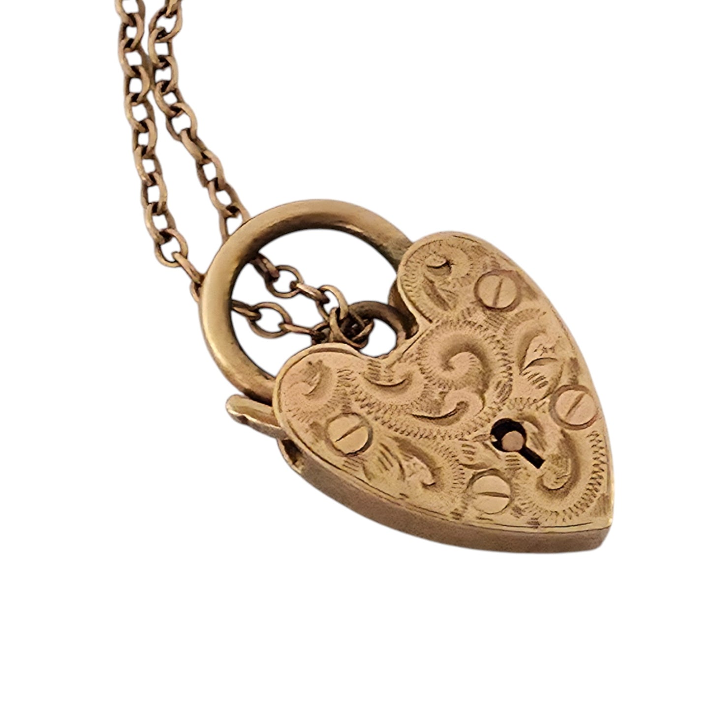 9ct 375 Yellow Gold Engraved Heart Shaped Padlock 1964 L 2.1 cm 2.9 g.
