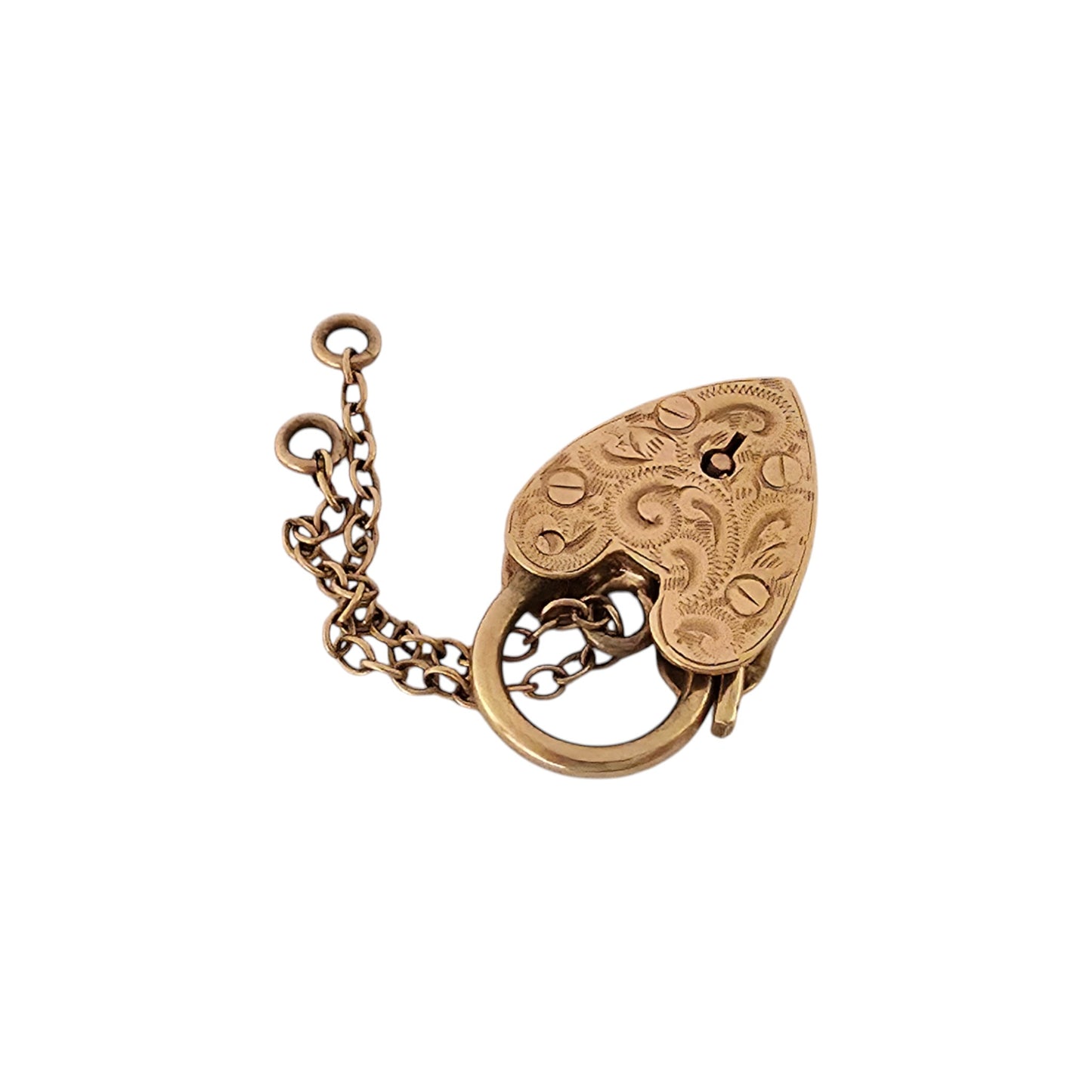 9ct 375 Yellow Gold Engraved Heart Shaped Padlock 1964 L 2.1 cm 2.9 g.