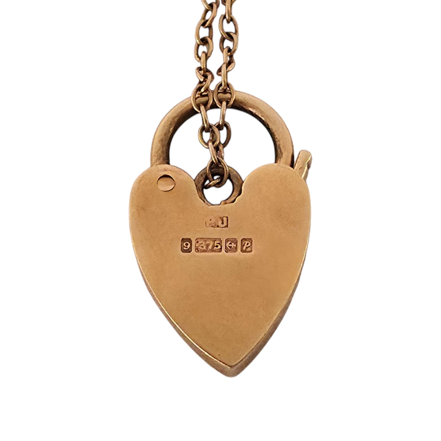 9ct 375 Yellow Gold Engraved Heart Shaped Padlock 1964 L 2.1 cm 2.9 g.