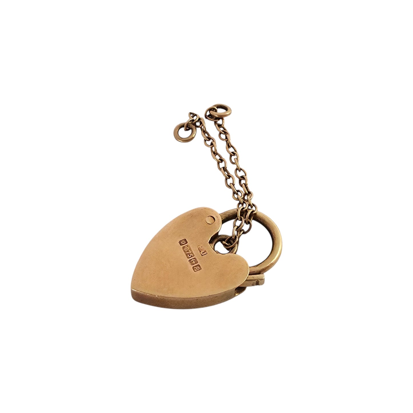 9ct 375 Yellow Gold Engraved Heart Shaped Padlock 1964 L 2.1 cm 2.9 g.