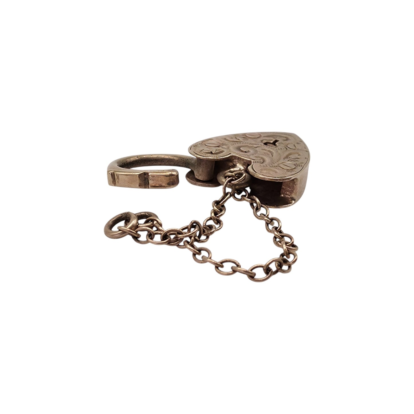 9ct 375 Yellow Gold Engraved Heart Shaped Padlock 1964 L 2.1 cm 2.9 g.