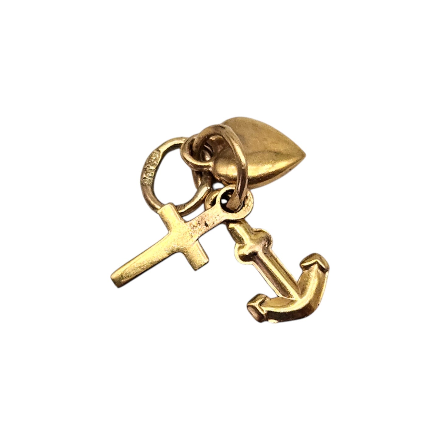 Petite 9ct 375 Yellow Gold Faith, Hope & Charity Charm c.1980's L 8 mm 0.5 g.