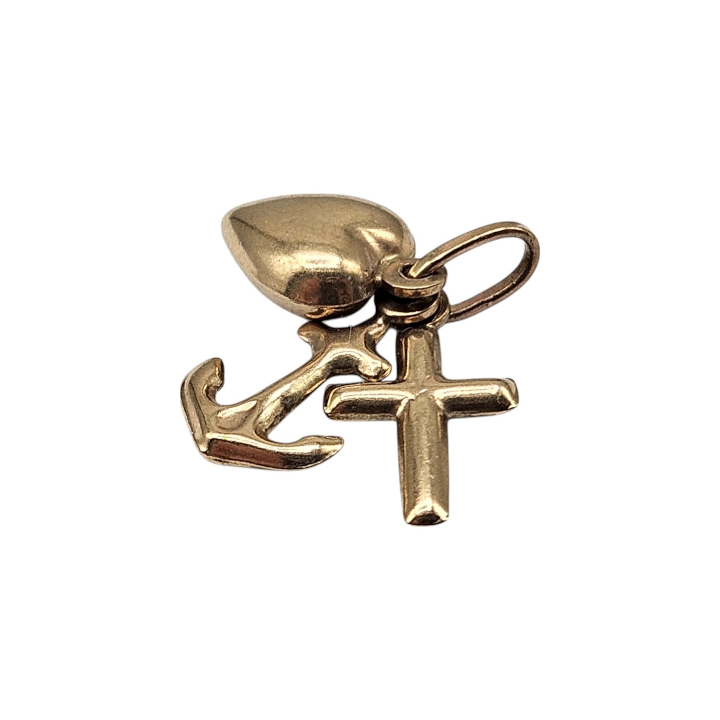 9ct 375 Yellow Gold Faith, Hope & Charity Charm L 1.1 cm 0.7 g.