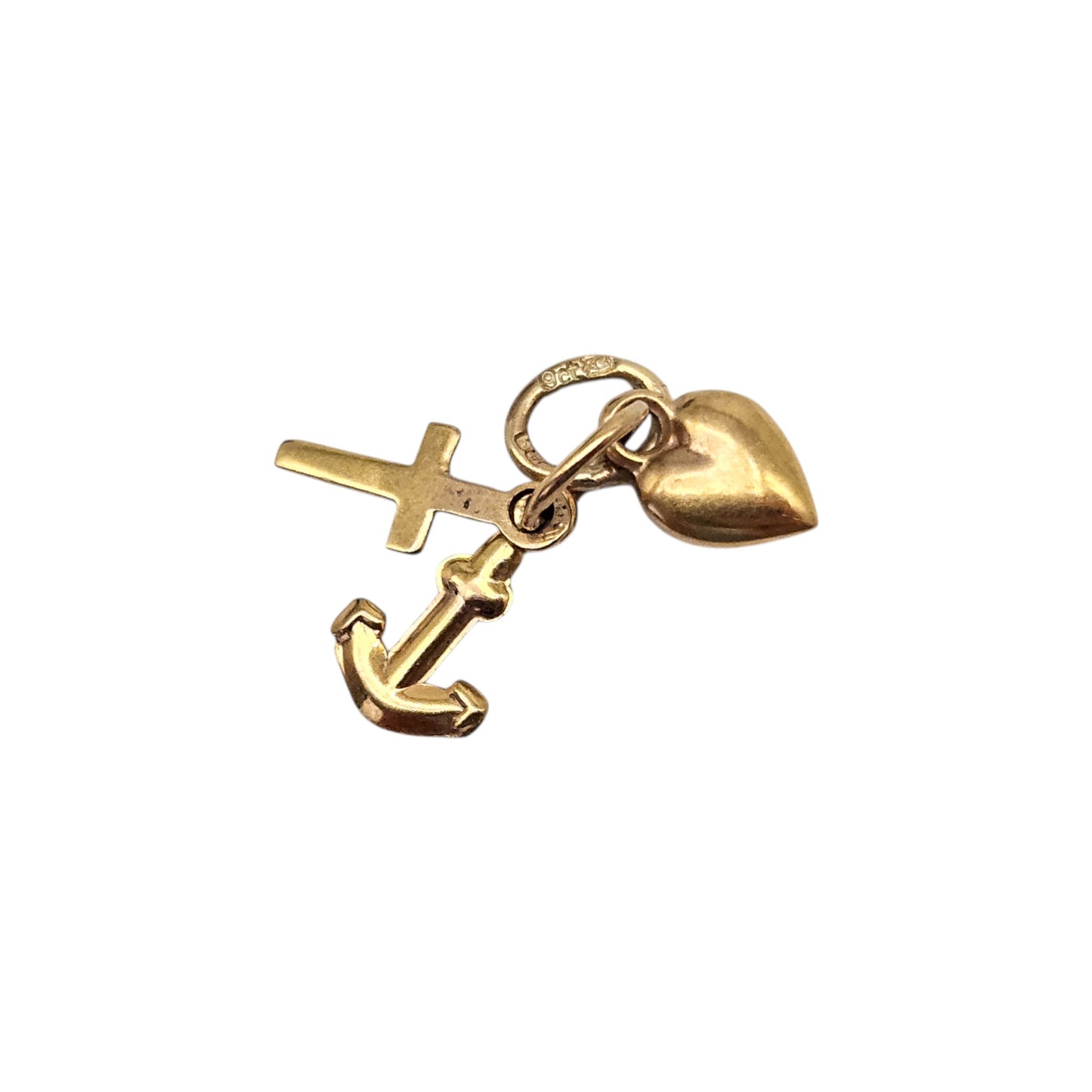 Petite 9ct 375 Yellow Gold Faith, Hope & Charity Charm c.1980's L 8 mm 0.5 g.