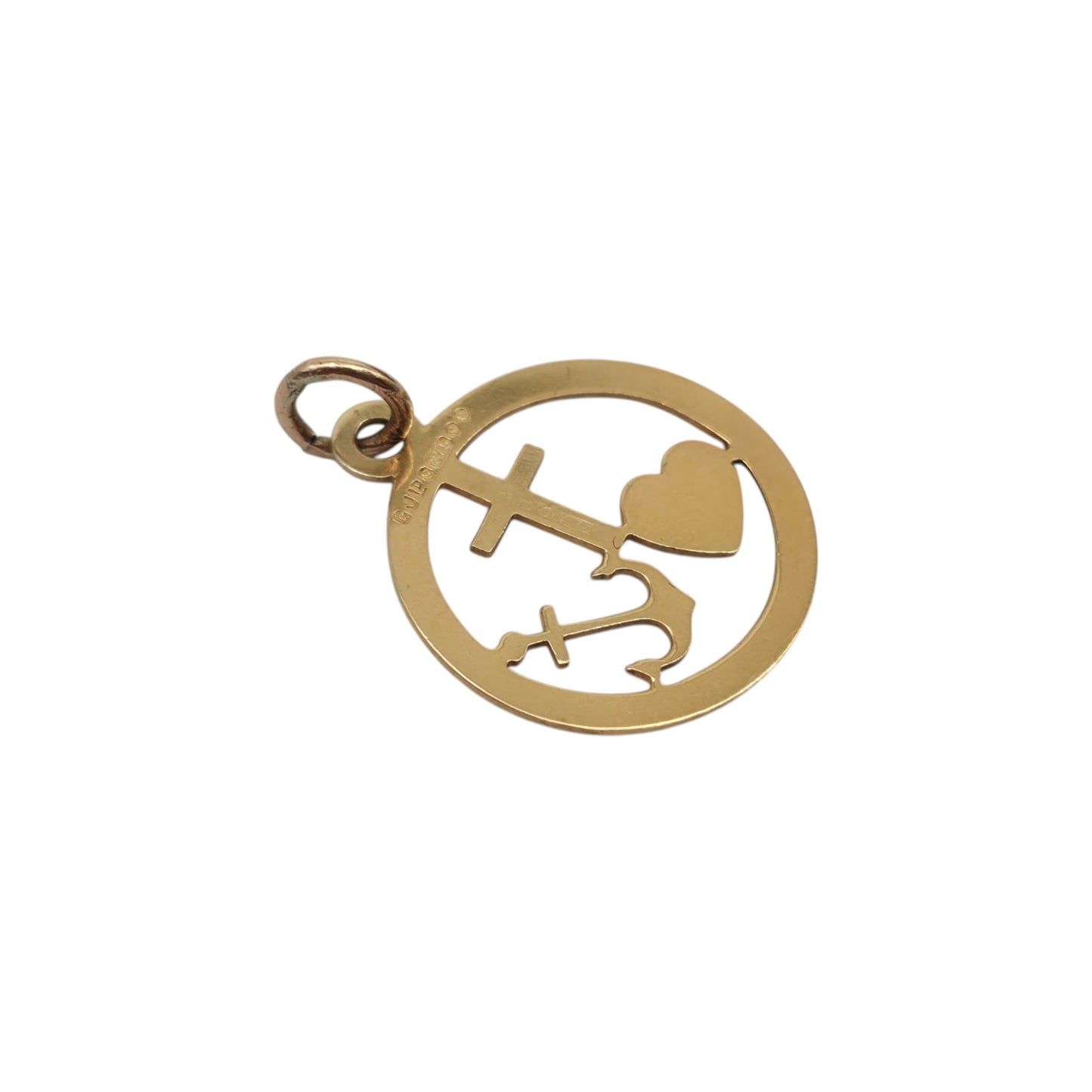 Georg Jensen 9ct 375 Yellow Gold Faith, Hope & Charity Charm 1971 L 1.5 cm 0.6 g.