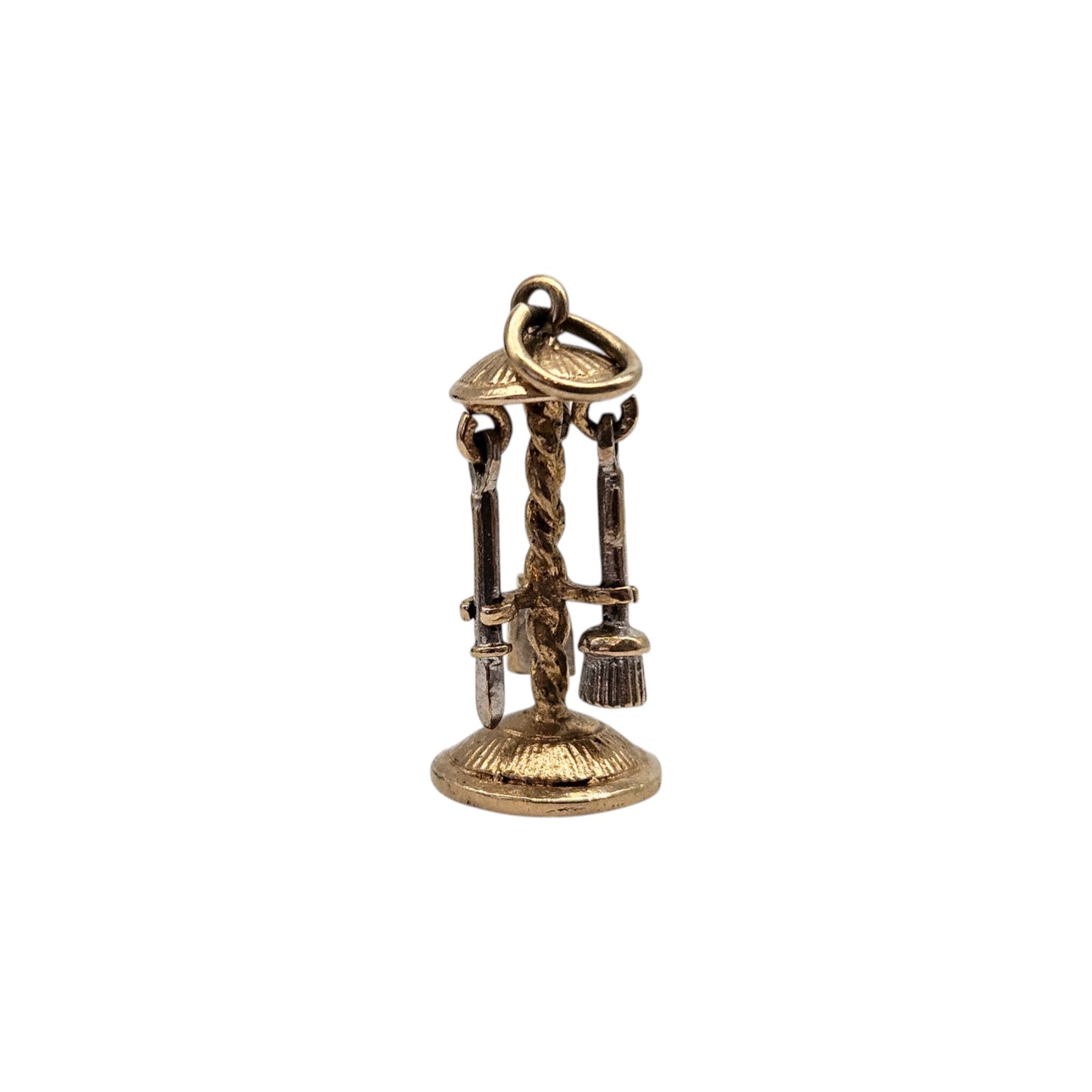 Rare 9ct 375 Yellow Gold Fireplace Tools Charm 1964 L 1.8 cm 2.0 g.