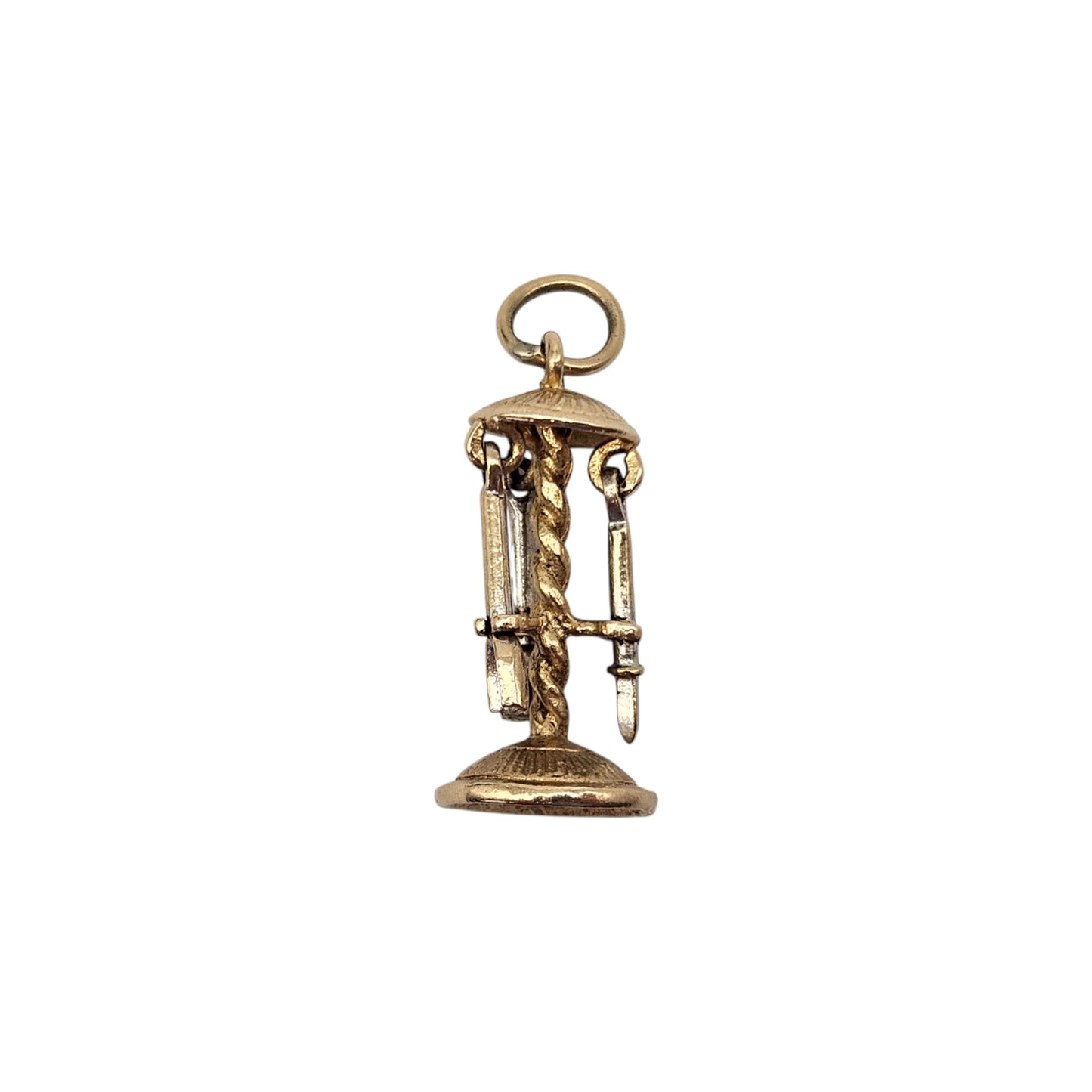 Rare 9ct 375 Yellow Gold Fireplace Tools Charm 1964 L 1.8 cm 2.0 g.