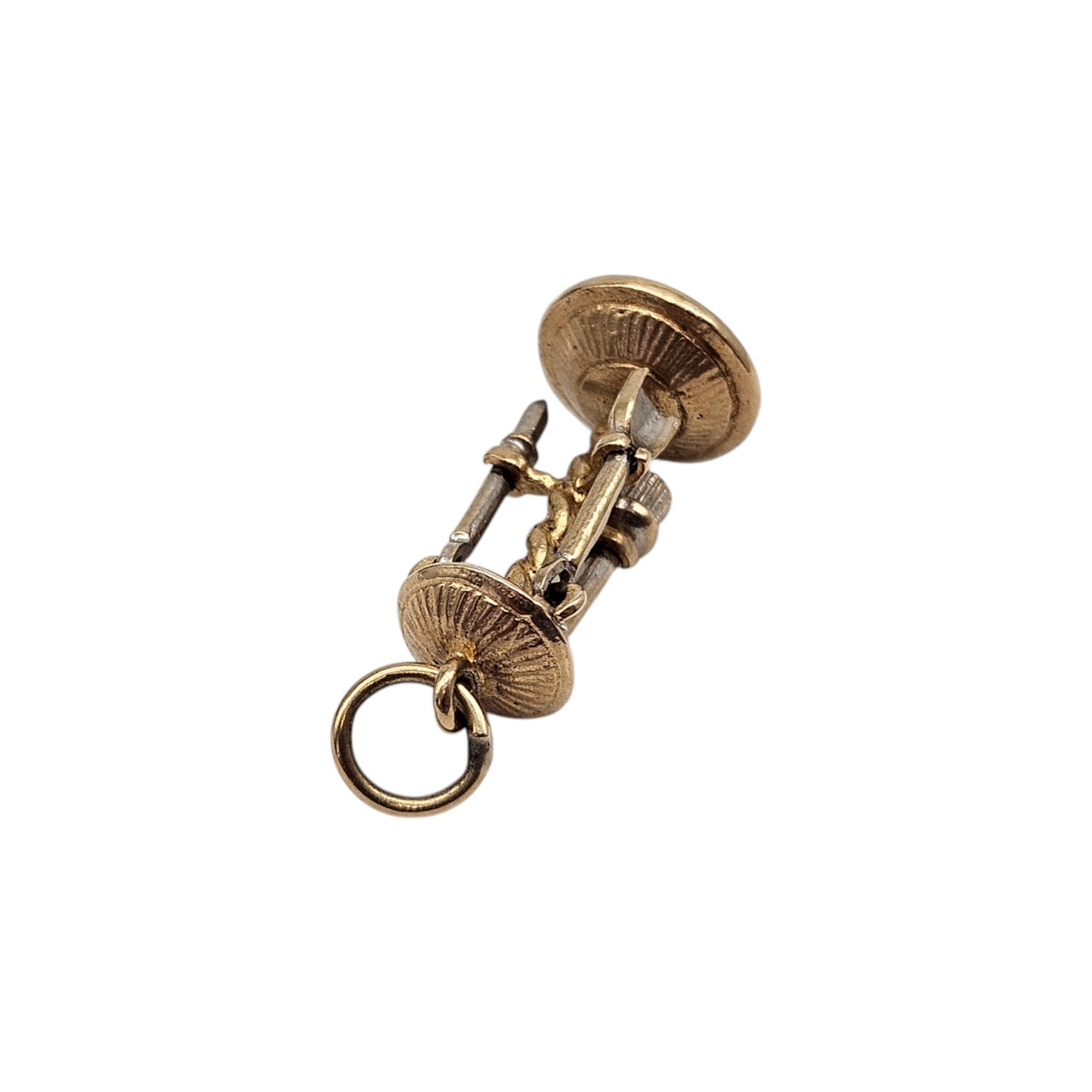 Rare 9ct 375 Yellow Gold Fireplace Tools Charm 1964 L 1.8 cm 2.0 g.