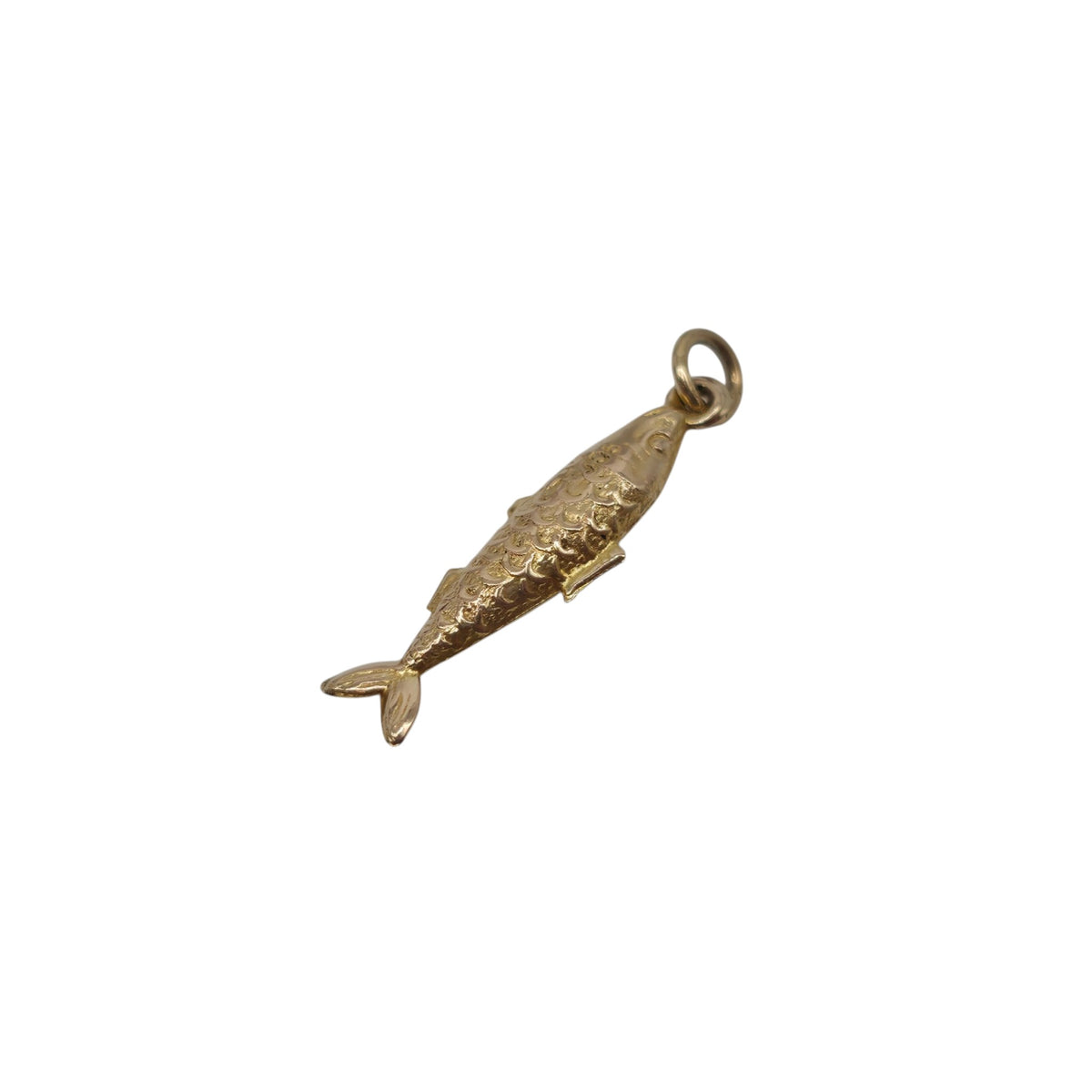 9ct 375 Yellow Gold Fish Charm c.1960's L 2.2 cm 0.6 g.