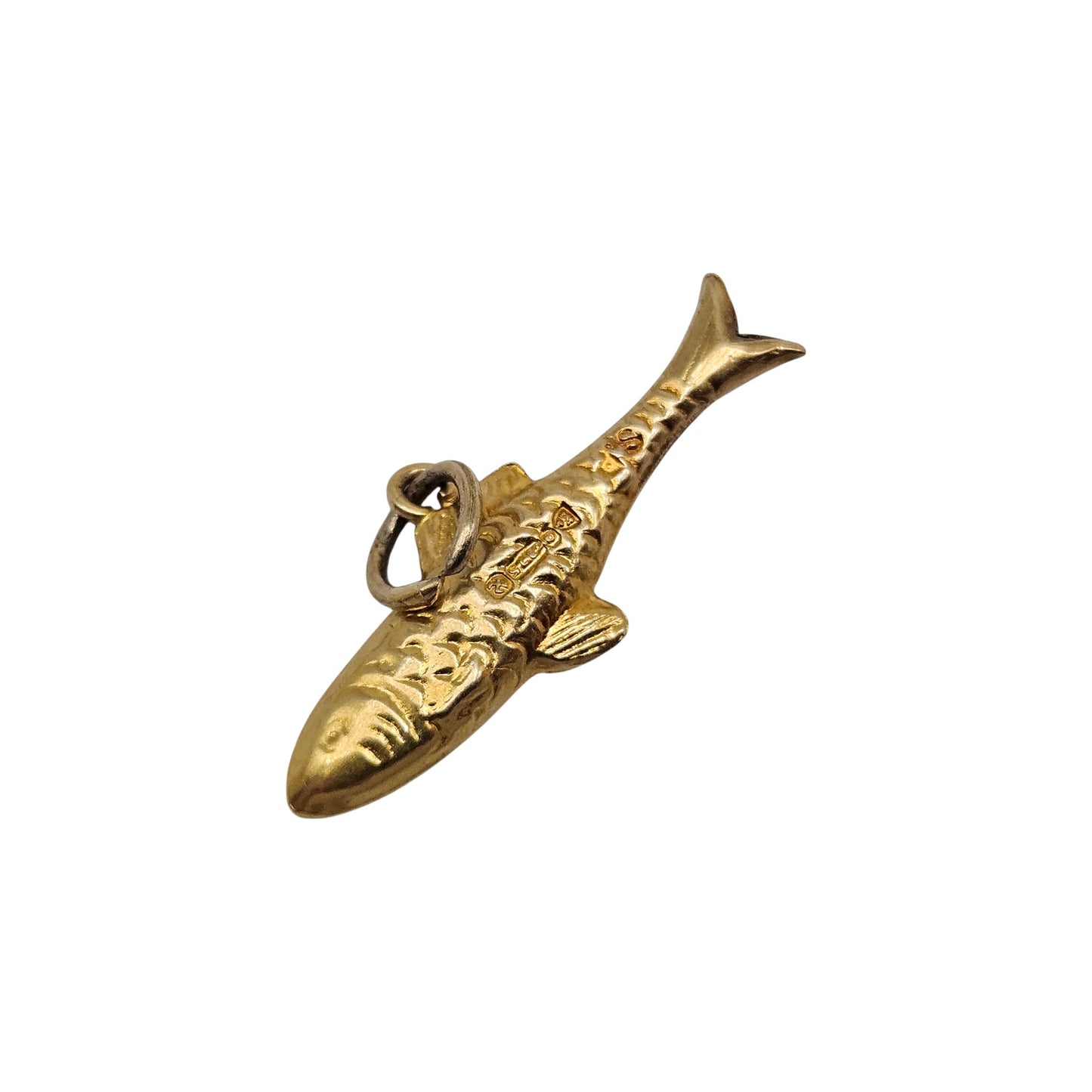 Chester 9ct 375 Yellow Gold Fish Charm 1948 L 2.1 cm 0.3 g.