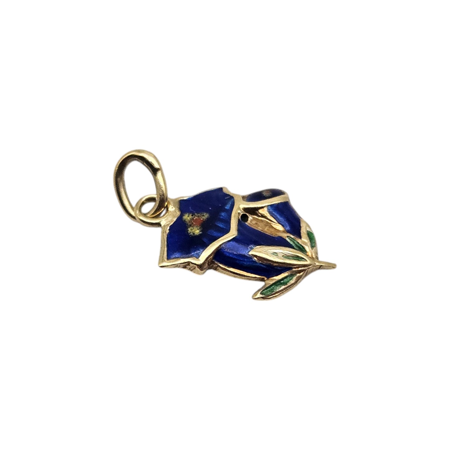 9ct Yellow Gold & Enamel Flower Charm c.1950's L 1.0 cm 0.3 g.