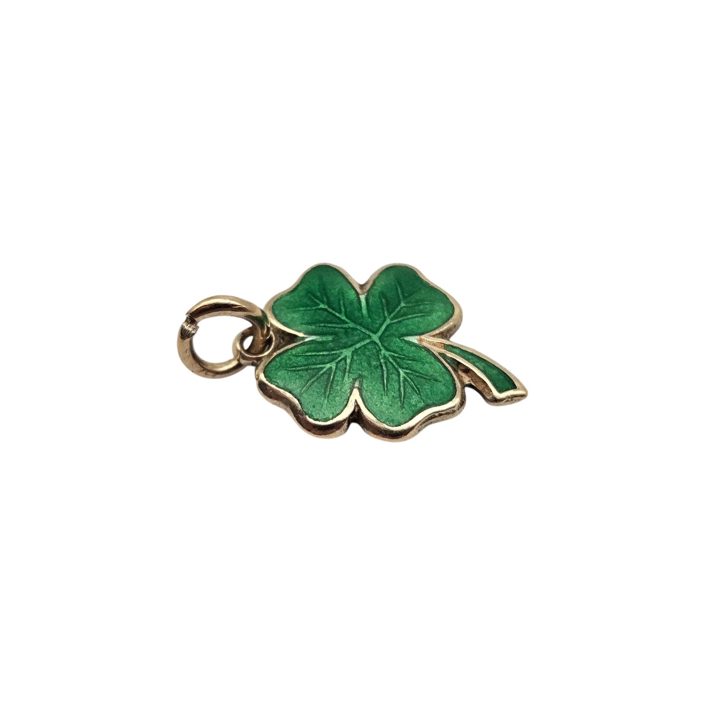 9ct Yellow Gold & Enamel Four Leaf Clover Charm c.1950's L 1.2 cm 1.0 g.
