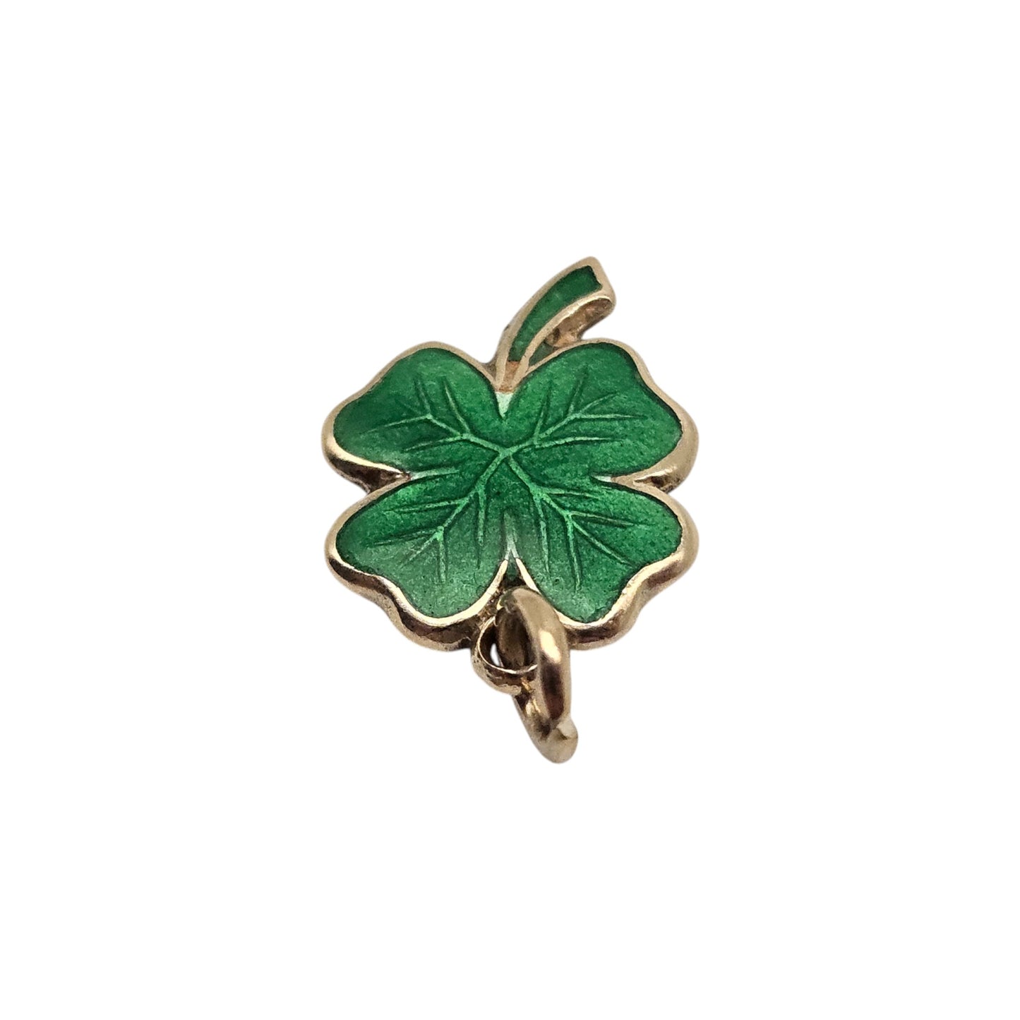 9ct Yellow Gold & Enamel Four Leaf Clover Charm c.1950's L 1.2 cm 1.0 g.