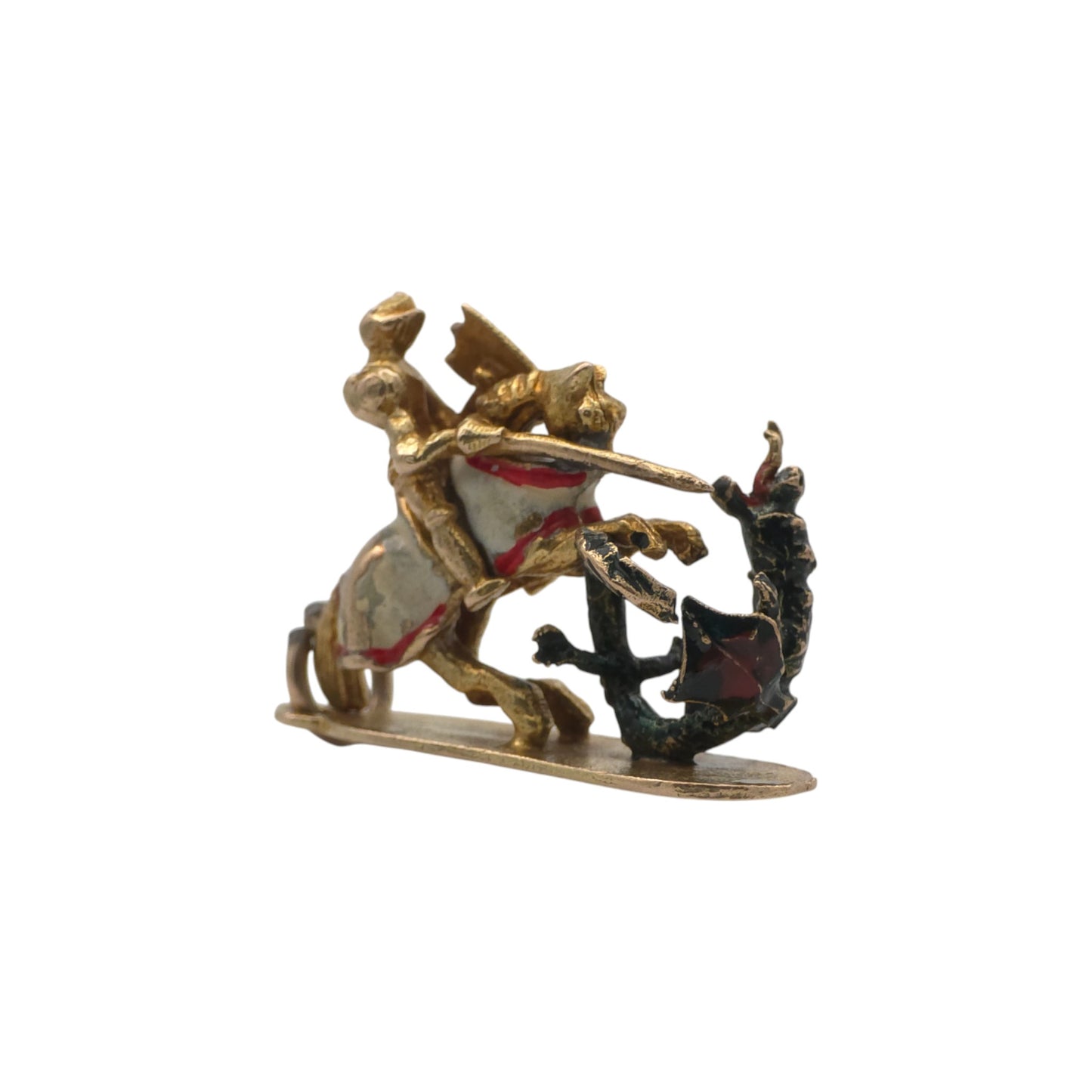 Georg Jensen 9ct 375 Yellow Gold & Enamel Saint George & Dragon Charm 1957 L 2.1 cm 4.6 g.