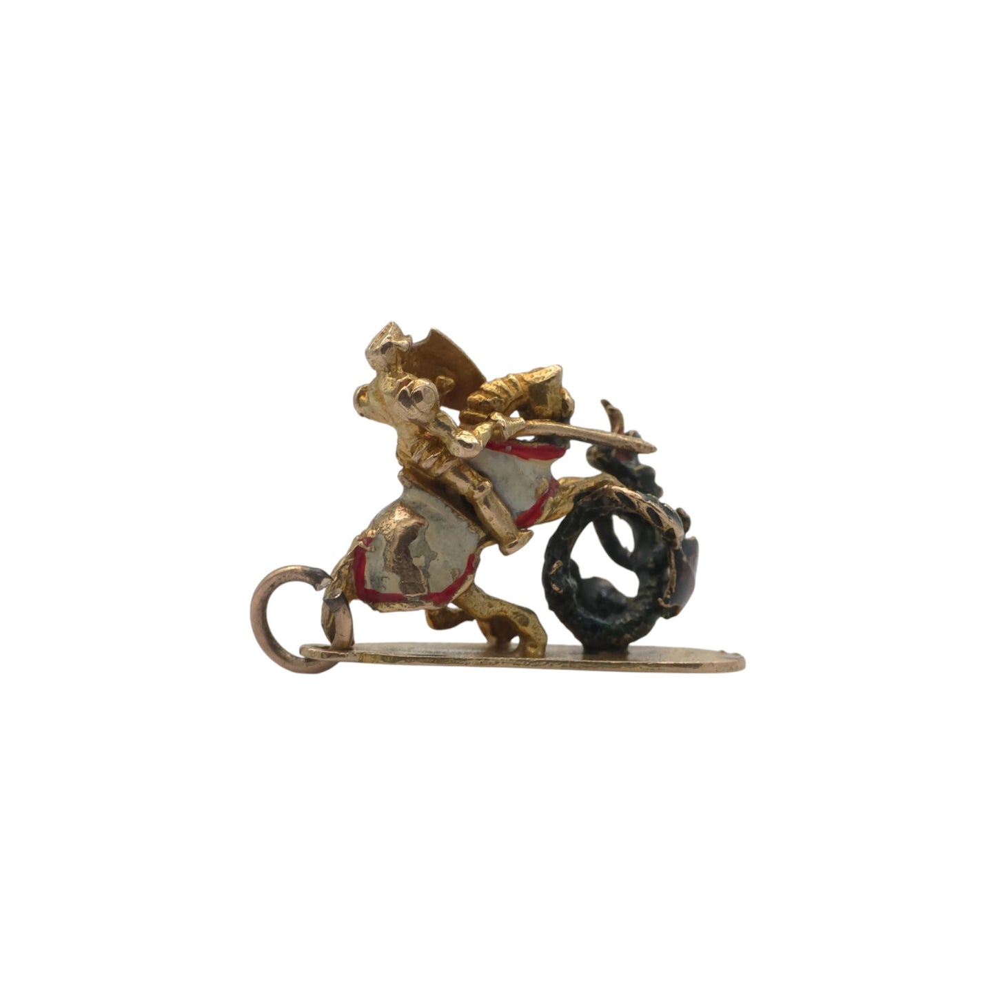 Georg Jensen 9ct 375 Yellow Gold & Enamel Saint George & Dragon Charm 1957 L 2.1 cm 4.6 g.