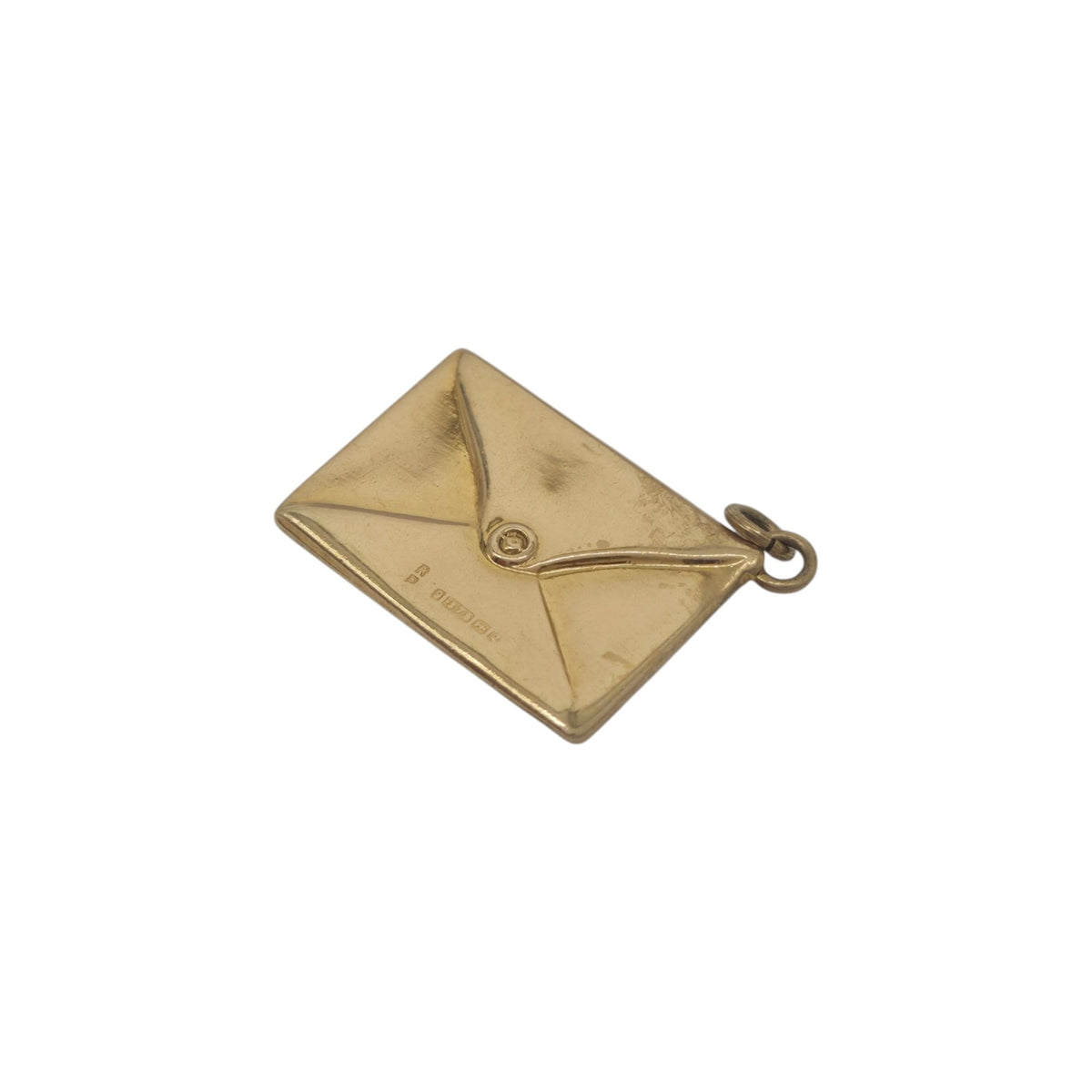 9ct 375 Yellow Gold "Good Luck" Envelope Charm 1965 L 1.6 cm 0.9 g.