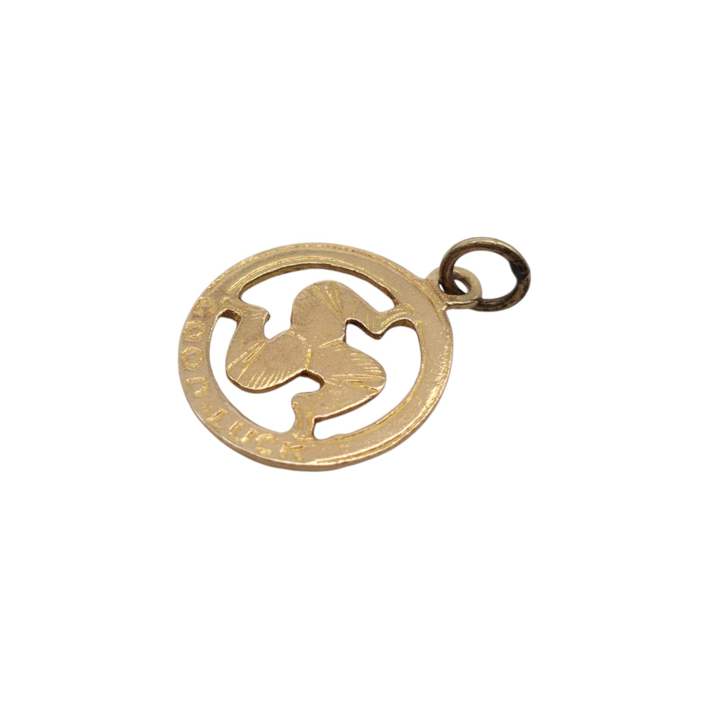 9ct 375 Yellow Gold "Good Luck" Triskelion Charm 1952 L 1.4 cm 1.0 g.