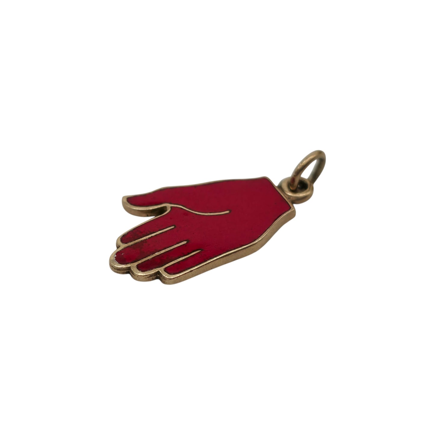 9ct 375 Yellow Gold & Enamel Hand Charm 1964 L 1.7 cm 1.4 g.