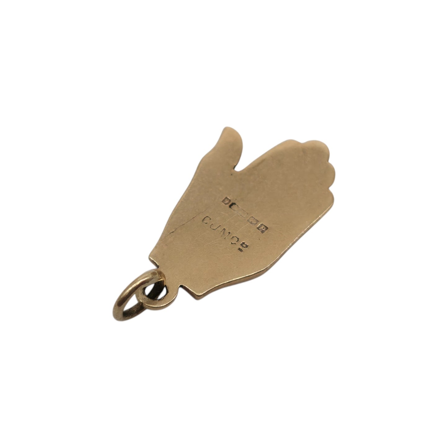 9ct 375 Yellow Gold & Enamel Hand Charm 1964 L 1.7 cm 1.4 g.