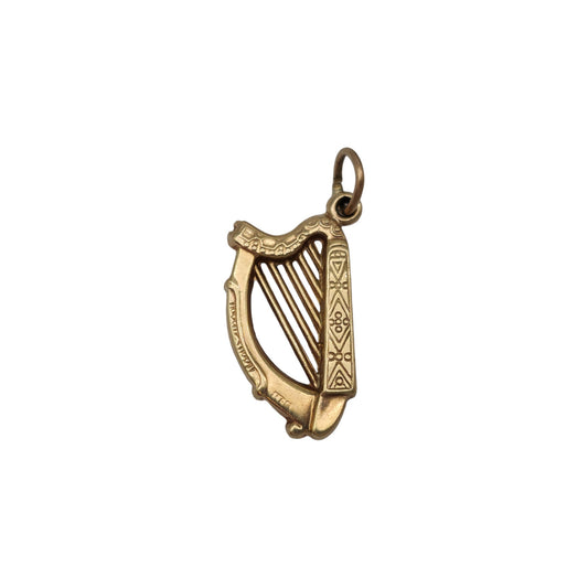 Chester 9ct 375 Yellow Gold Harp Charm 1958 L 1.5 cm 0.6 g.