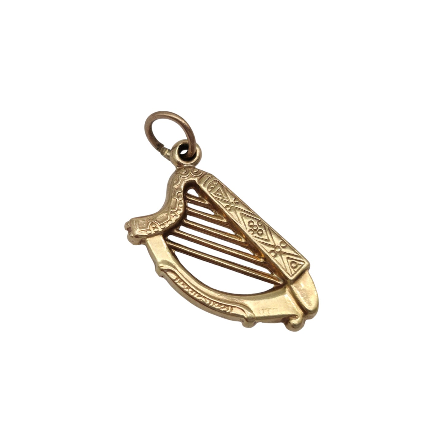 Chester 9ct 375 Yellow Gold Harp Charm 1958 L 1.5 cm 0.6 g.