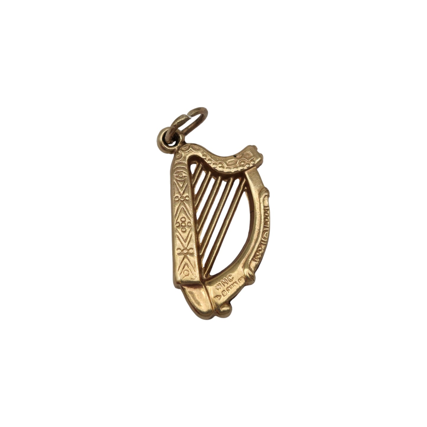Chester 9ct 375 Yellow Gold Harp Charm 1958 L 1.5 cm 0.6 g.