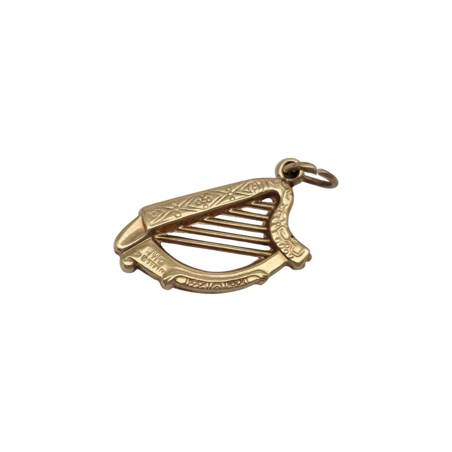 Chester 9ct 375 Yellow Gold Harp Charm 1958 L 1.5 cm 0.6 g.