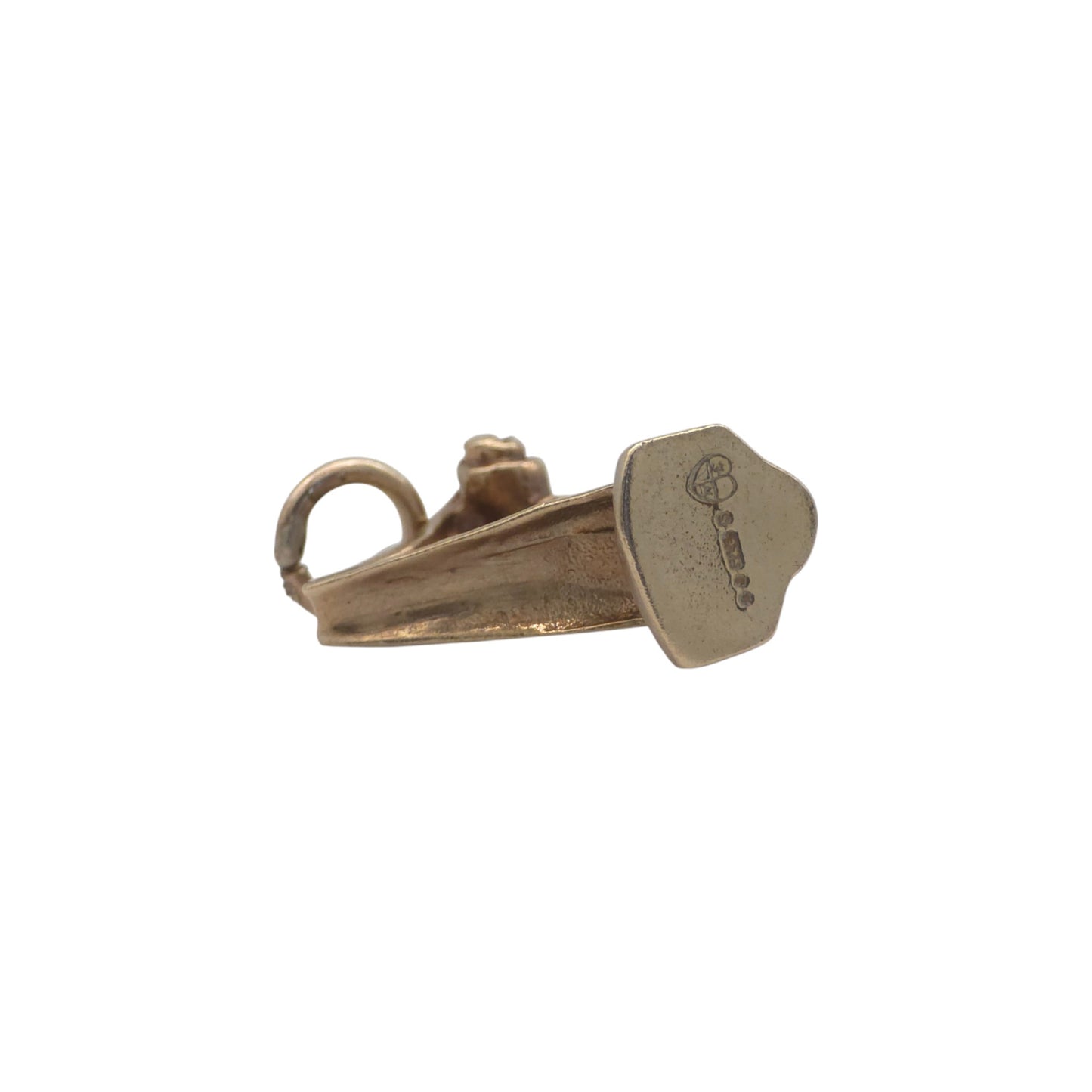 9ct 375 Yellow Gold Harp Charm 1973 L 1.9 cm 2.2 g.