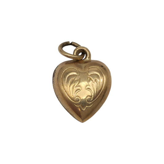 9ct 375 Yellow Gold Engraved Heart Charm 1966 L 1.0 cm 0.4 g.