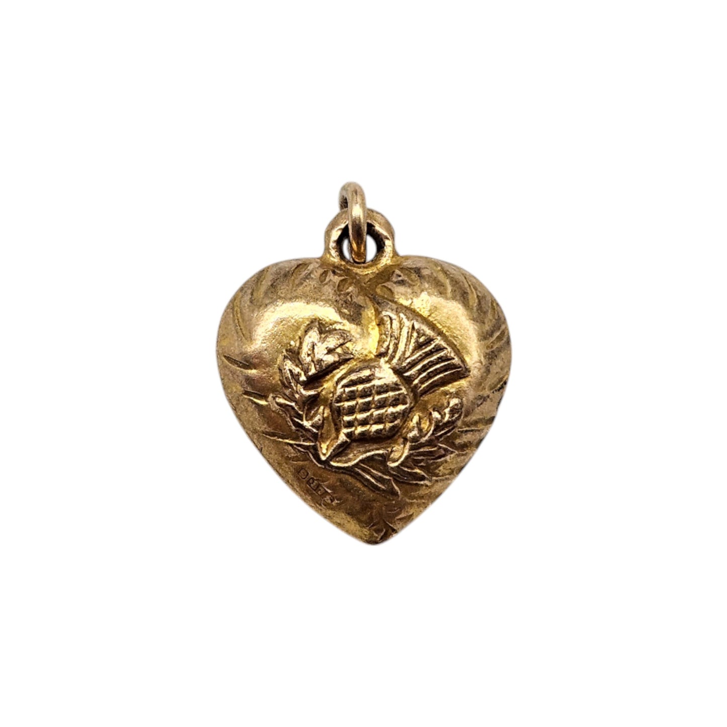 Unusual 9ct 375 Yellow Gold Decorative Heart Charm c.1958 L 1.2 cm 0.6 g.