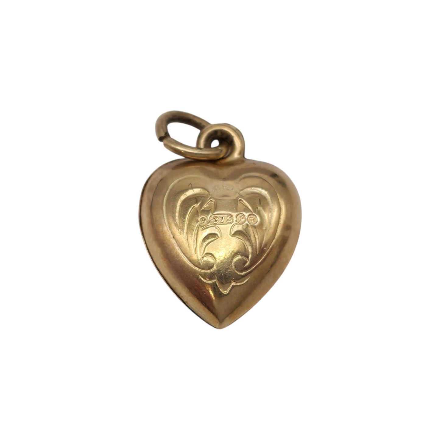 9ct 375 Yellow Gold Engraved Heart Charm 1966 L 1.0 cm 0.4 g.