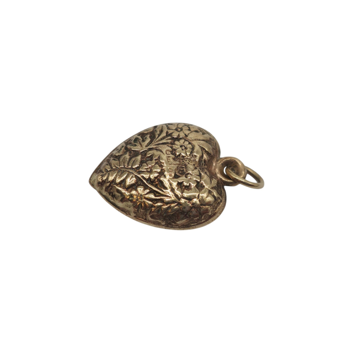 Decorative 9ct 375 Yellow Gold Heart Charm c.1970's L 1.5 cm 0.8 g.