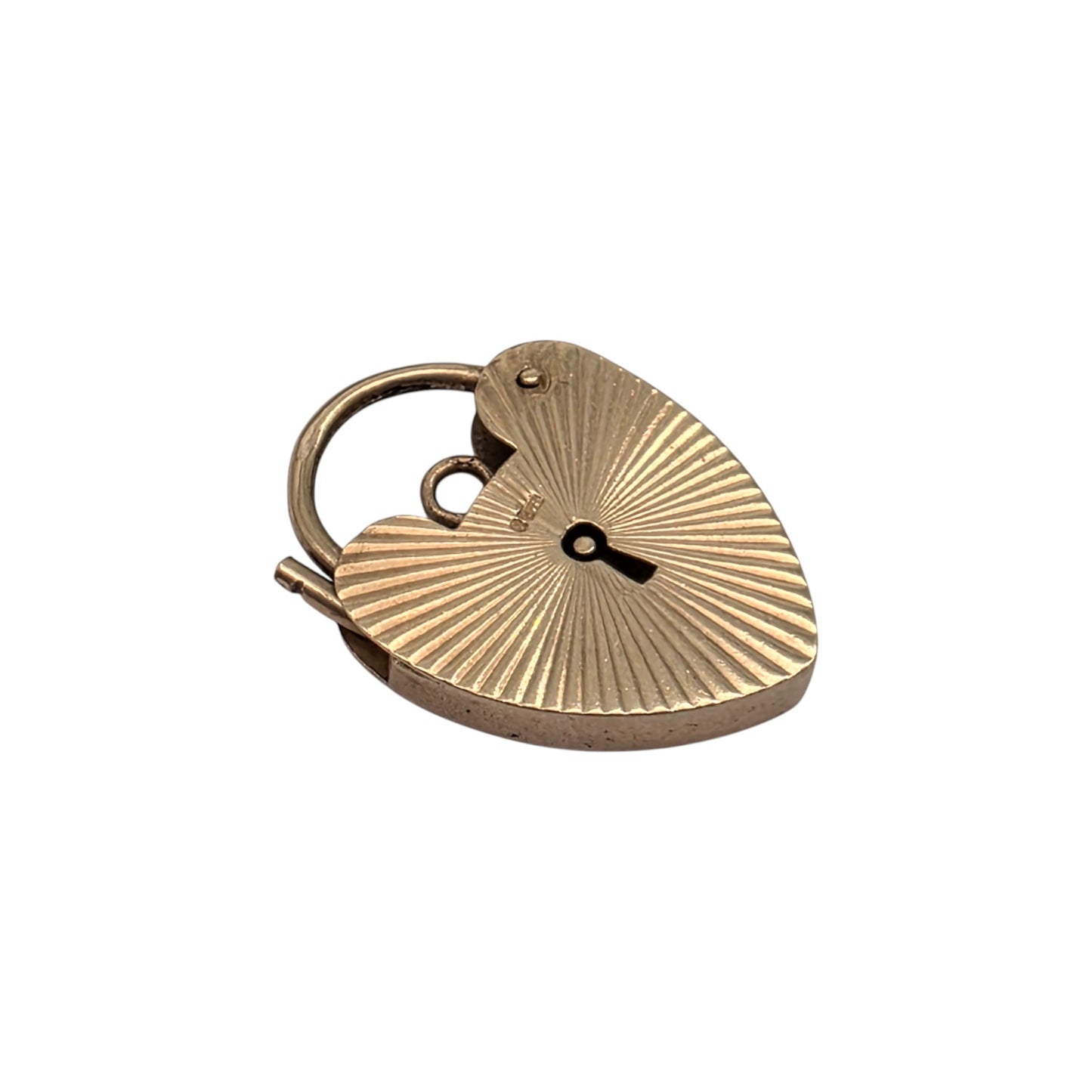 9ct 375 Yellow Gold Engraved Heart Shaped Padlock 1963 L 2.3 cm 3.1 g.