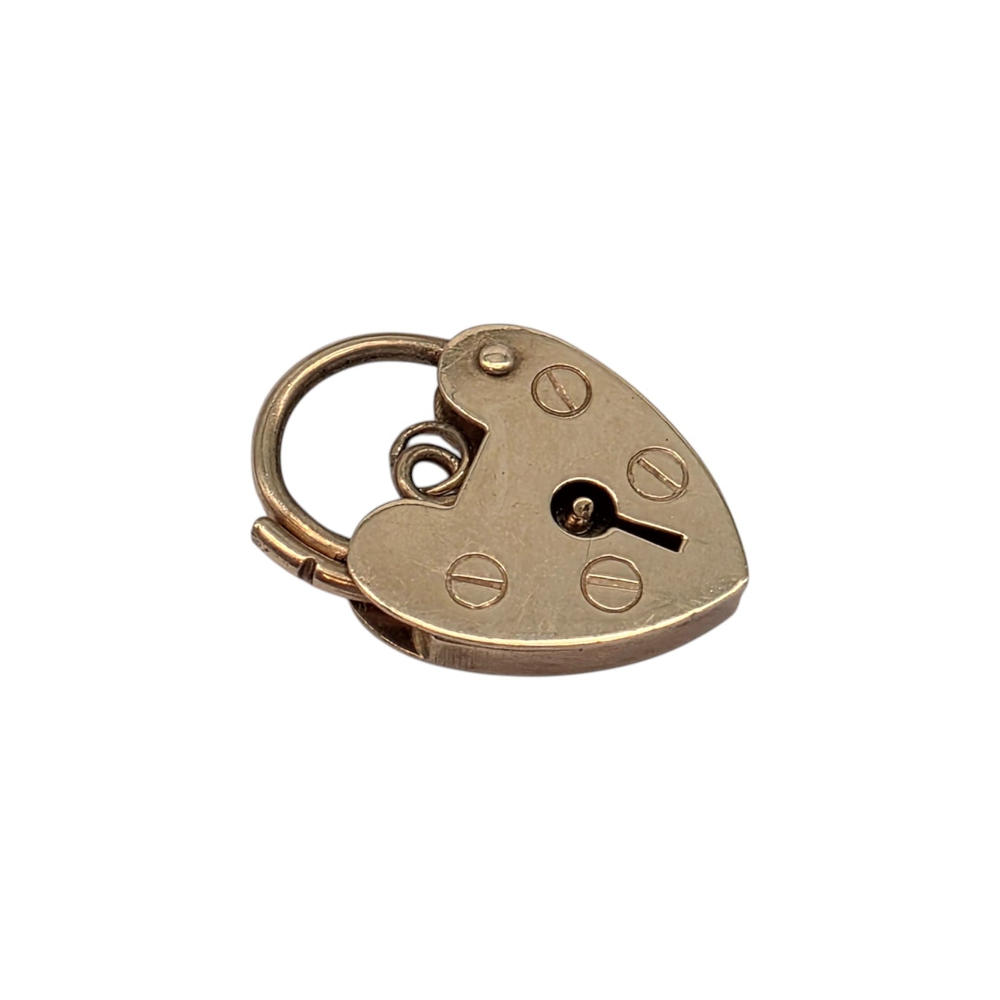 9ct 375 Yellow Gold Heart Shaped Padlock 1982 L 1.8 cm 1.5 g.