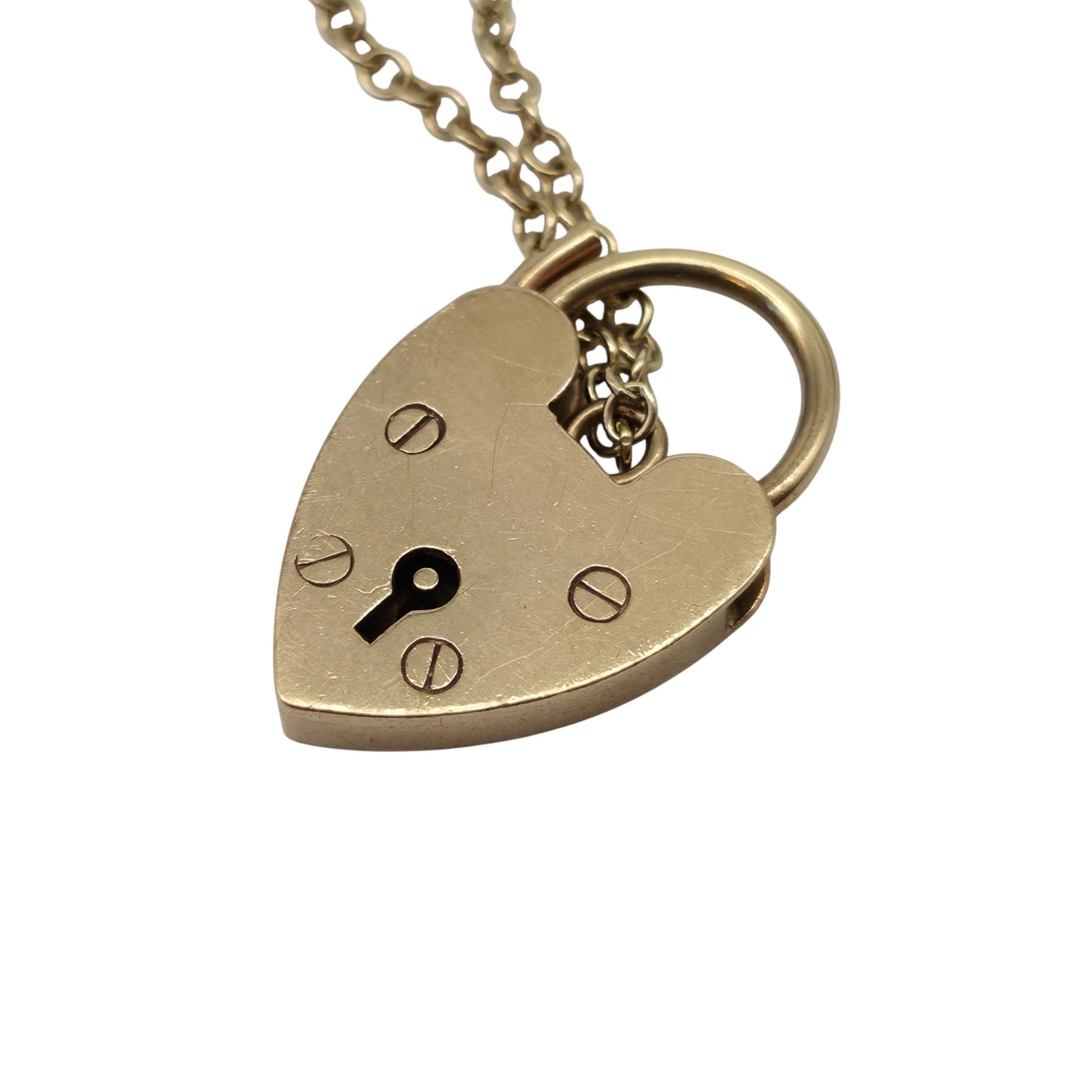 Large 9ct 375 Yellow Gold Heart Shaped Padlock 1969 L 2.5 cm 4.5 g.