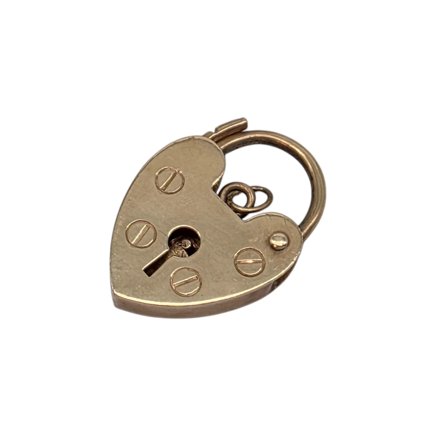9ct 375 Yellow Gold Heart Shaped Padlock 1982 L 1.8 cm 1.5 g.
